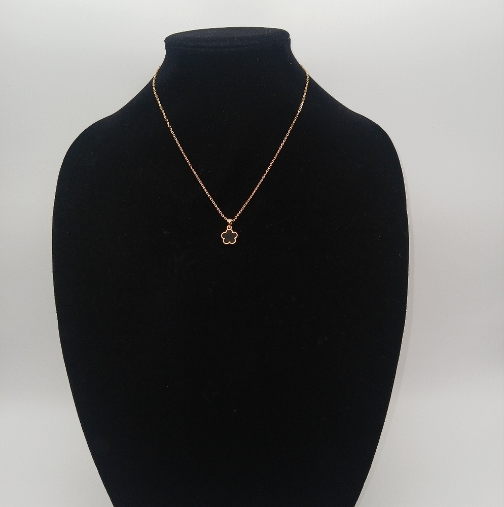 Gold-tone Enamel Clover Style Pendant Necklace 8.5" (chain) - Picture 2 of 3